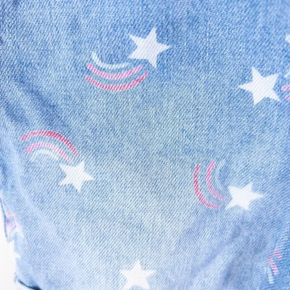 OshKosh B'Gosh Star Spangled Shortalls Overalls Denim Blue Girls‎ 4T
